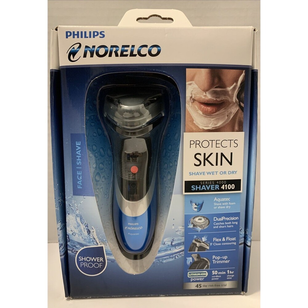 Philips Norelco 4100 Cordless Rechargeable Electric Shaver Trimmer Blue Black
